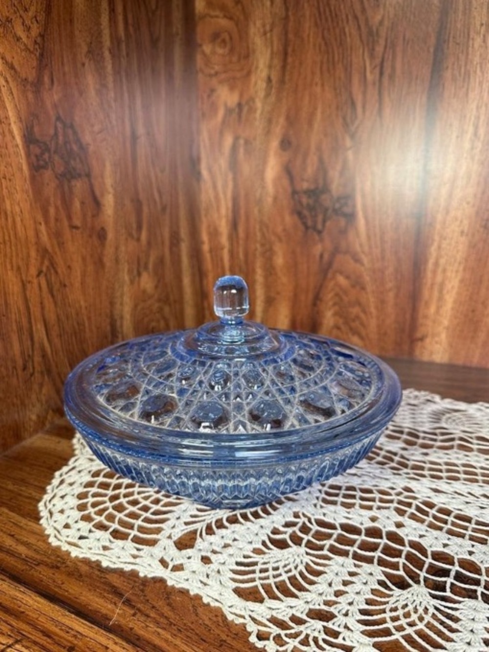 Blue Glass Covered Dish - Decorative Glass Art